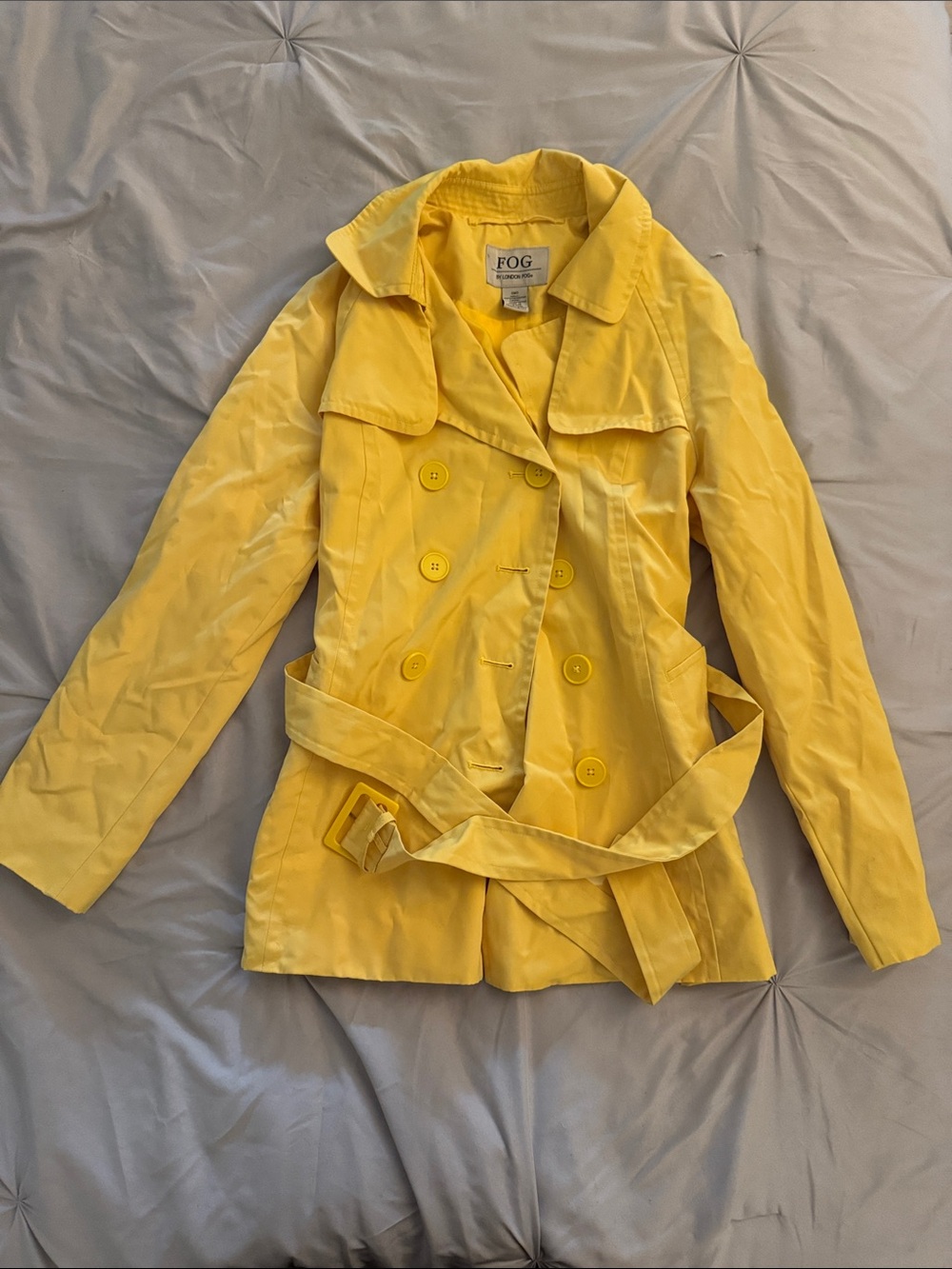 London Fog Bright Yellow Double-Breasted Trench Coat